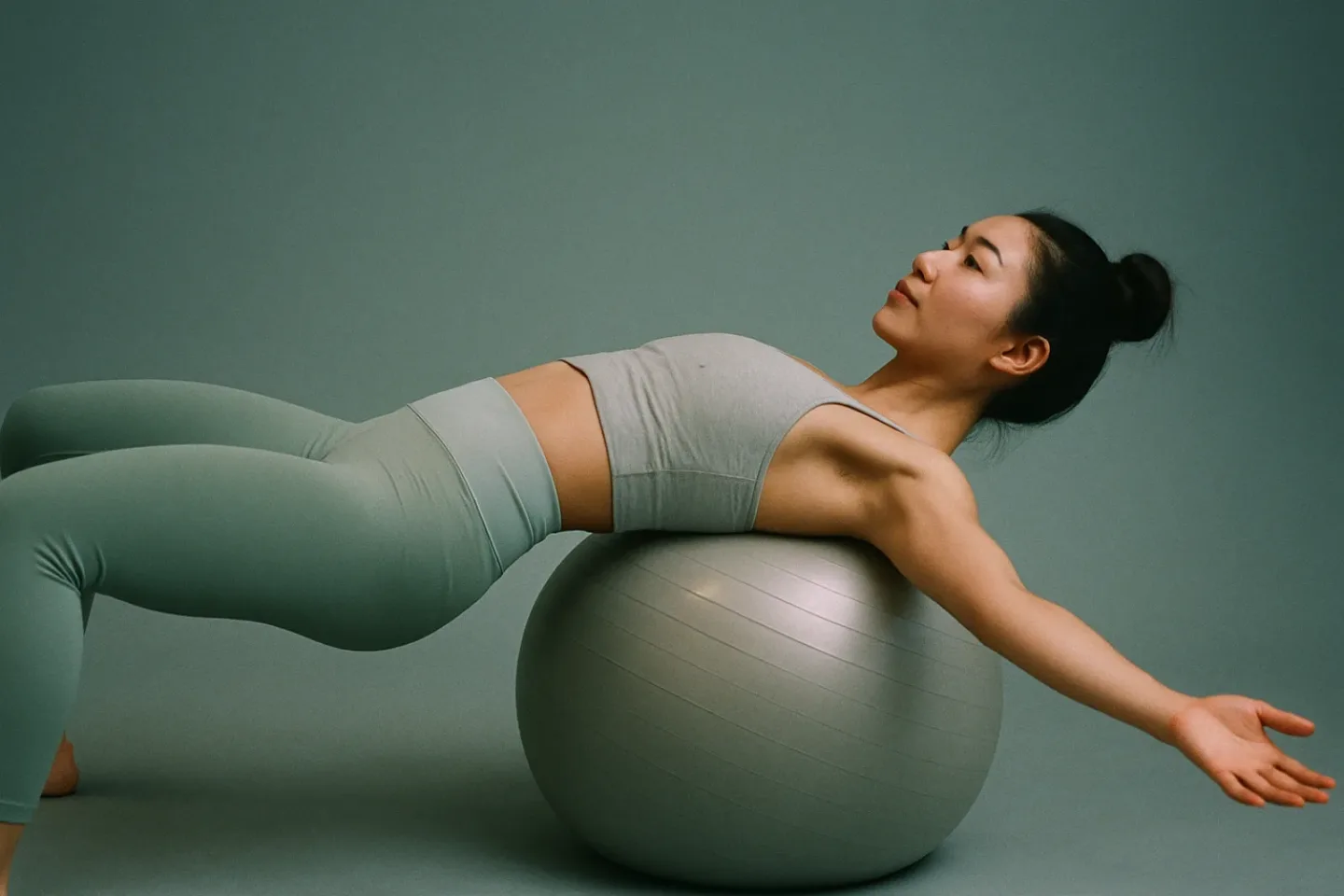 Kobieta cwiczaca na duzej pilce fitness