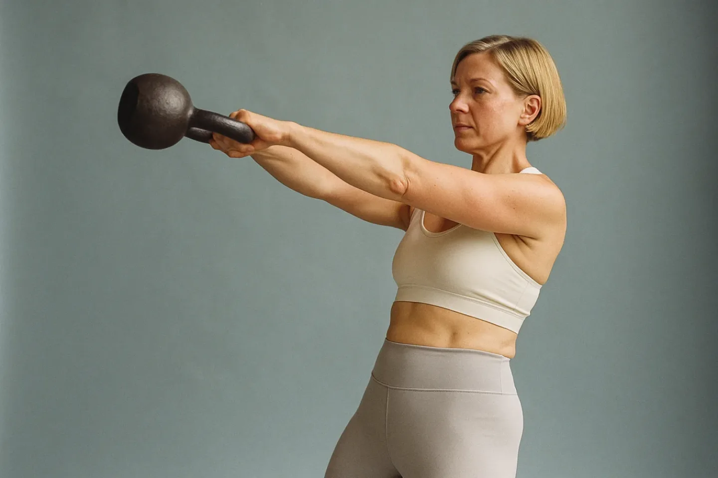 Kobieta podczas wymachu odwaznikiem kettlebell
